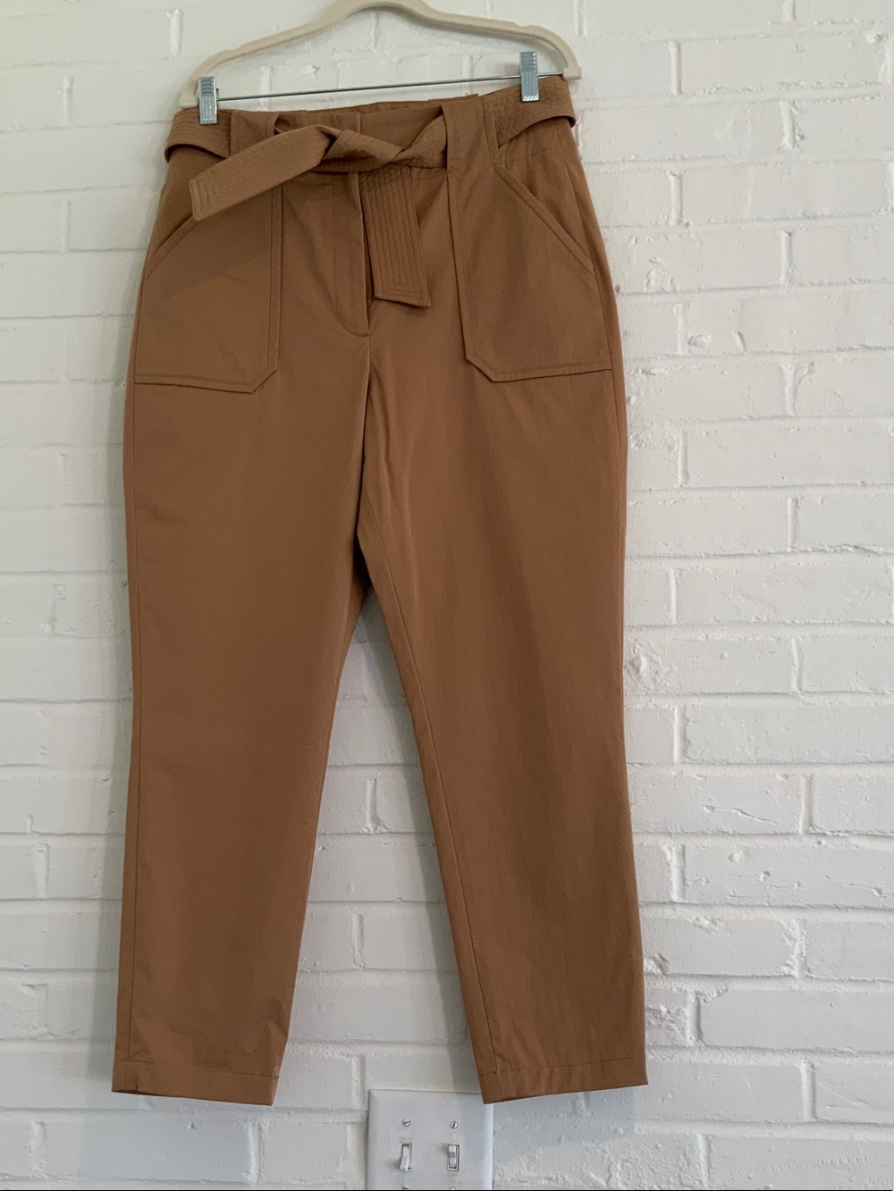 Veronica Beard Cropped Tie-Waist Pants in Camel Brown